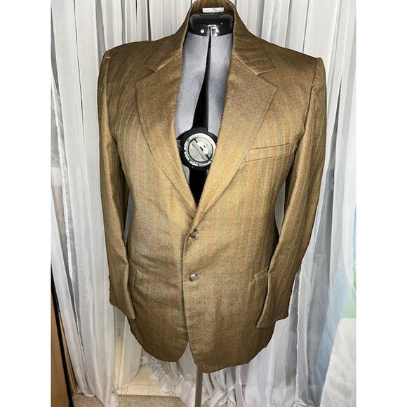 blazer 1980s pin striped tan orange yellow blue - Picture 1 of 10